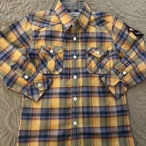 Plaid Button-Down Kids Shirt in Blue and Yellow